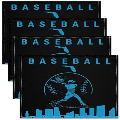 Erosebridal Baseball Placemats Set 4 Piece Sports Games Place Mat Softball Placement Mats Athlete City Silhouette Table Mats for Dining Table Setting, Black Blue - color: Black Blue