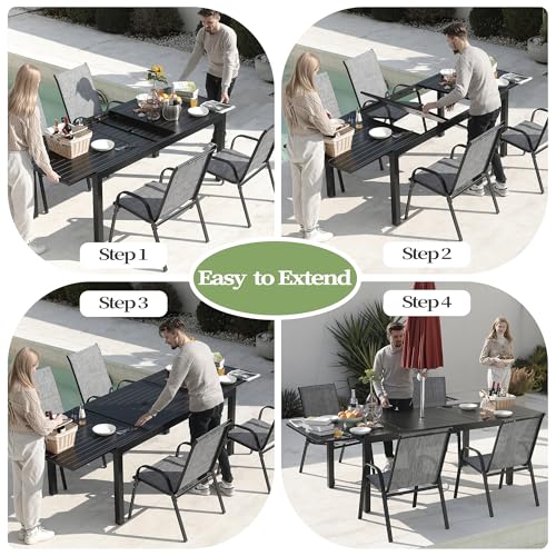 PIZZELLO 9 Pieces Outdoor Dining Set, 106" Aluminum Extendable Patio Dining Table w/ 8Pcs Stackable Textilene Chairs, All Weather Outdoor Table and Chairs Sets for Backyard, Garden, Deck and Poolside - size: 106"Table + 8 Chairs