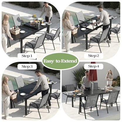 PIZZELLO 9 Pieces Outdoor Dining Set, 106" Aluminum Extendable Patio Dining Table w/ 8Pcs Stackable Textilene Chairs, All Weather Outdoor Table and Chairs Sets for Backyard, Garden, Deck and Poolside - size: 106"Table + 8 Chairs