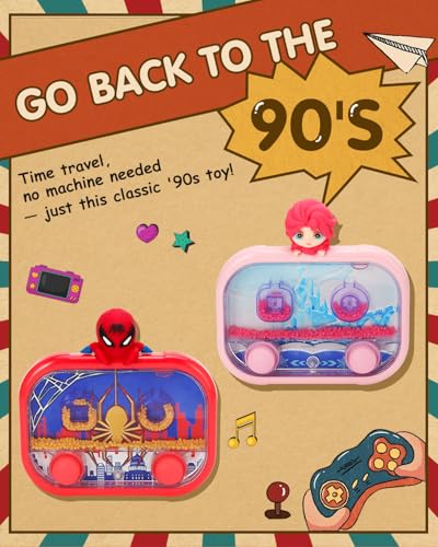 Handheld Water Game with Light – Water Ball Target Toy for Kids Ages 3+, Retro Fidget, Screen-Free Car Travel Game, Road Trip, Airplane, Portable Autism Gift - color: Spider