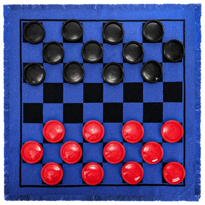 Yarlung Giant Checkers Set Tic Tac Toe Game, 3 in 1 Jumbo Checkers Game Board for Family Camping, Yard, Lawn Games, 2 Players, Blue Reversible Rug