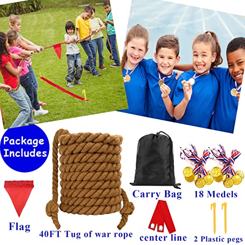 Outdoor Games 40FT Tug of War Rope Brown & Potato Sack Race Bags Kit for Kids and Adults, Field Day Family Reunion Outside Yard Summer Backyard Lawn Picnic Carnival Fun Easter Games