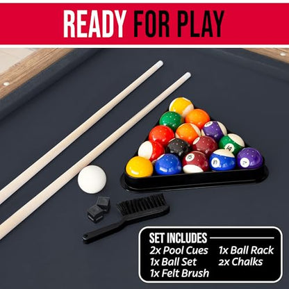 GoSports 6, 7, or 8 ft Billiards Tables - No Assembly, Choose Your Color - Portable Pool Table Includes Full Set of Balls, 2 Cue Sticks, Chalk and Felt Brush - style: 7 ft Oak