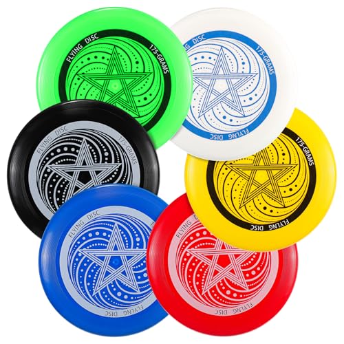 6 Pcs Outdoor Flying Disc Set 175g Each for Adult Sports Competitions, Includes 1 Glow in The Dark Flying Disc for Beach Pool Competitions Outdoor Game Camping and Backyard Player