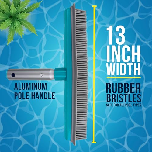 U.S. Pool Supply 13" Pool Brush with Rubber Bristles and Squeegee Edge - Safe for Vinyl Liners, Ideal for Above-Ground Pools, Aluminum Pole Handle - Scrub Leaves Debris from Walls, Floors, Corners - style: 13" Rubber Bristles