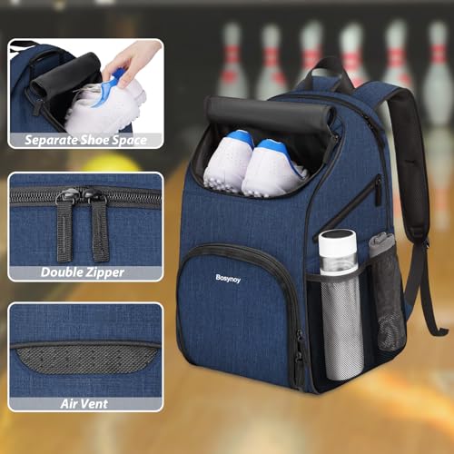 Bosynoy Bowling Backpack, Bowling Ball Bag Totes for Single Ball with Shoe Compartment & Foam Padded, Fits Shoes Up to US Mens Size 16, Grey - color: Blue
