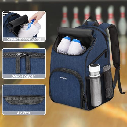 Bosynoy Bowling Backpack, Bowling Ball Bag Totes for Single Ball with Shoe Compartment & Foam Padded, Fits Shoes Up to US Mens Size 16, Grey - color: Blue