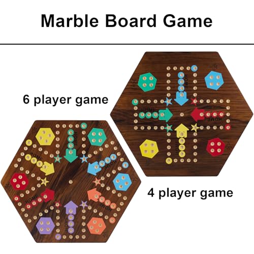 Extra Large 23.6 Inches Wahoo Marble Board Game 4 and 6 Players 2 Sided Painted Thicken Wood Board Perfect Game for Family Friends Party (Brush Paint Burn) - color: Flame, style: 23.6 Inch