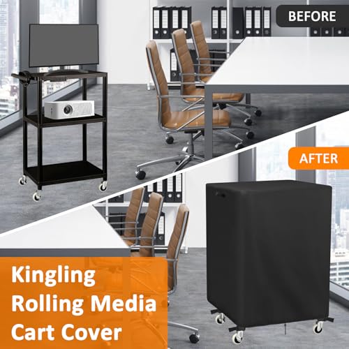Kingling AV Cart Cover, Waterproof Rolling Media Cart Cover for Multi-Functional Media Carts/Metal Computer Presentation Stand with Wheels, Heavy Duty Protective Covers- 28"L x18"W x40"H Inch (Black) - size: 28"L x18"W x40"H(73x48x102cm)
