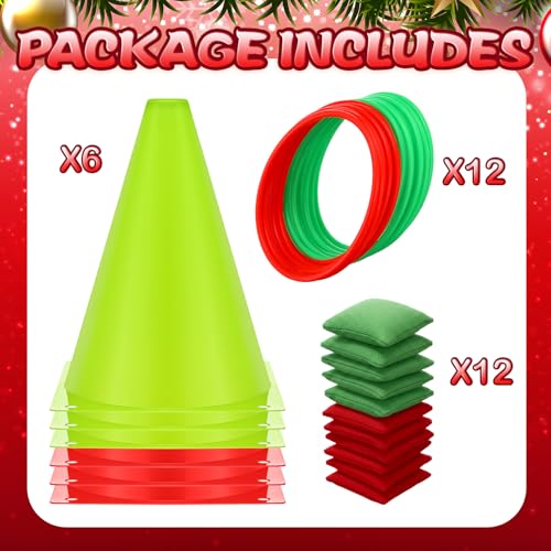 Soulchen 30 Pcs 3 in 1 Carnival Games Set Soft Plastic Cones Bean Bags Combo Set Ring Toss Games for Adults Family Outdoor Yard Birthday Party