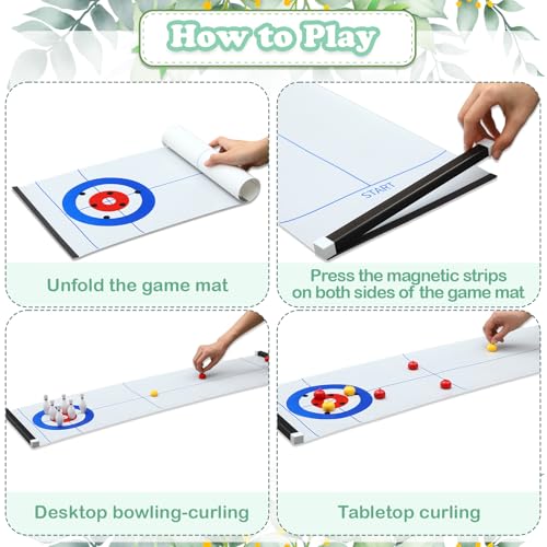 Capoda Tabletop Curling and Bowling Games Baby Shower Game Set Include 8 Curling 6 Bowling 1 Mat 2 Magnetic Strip for Indoor Birthday Bridal Shower Gender Reveal Table Decoration Supplies(Greenery) - style: Greenery