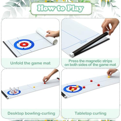 Capoda Tabletop Curling and Bowling Games Baby Shower Game Set Include 8 Curling 6 Bowling 1 Mat 2 Magnetic Strip for Indoor Birthday Bridal Shower Gender Reveal Table Decoration Supplies(Greenery) - style: Greenery
