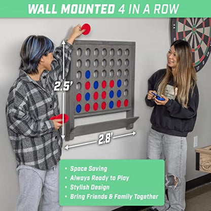 GoSports Wall Mounted Giant 4 in a Row - Jumbo Four in a Row with Coins - Gray Stain - color: Gray Stained