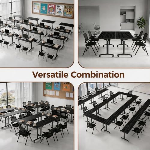 Folding Conference Table with Wheels, Mobile Flip-Top Training Table, Modular Space-Saving Meeting Table for Office, Classroom, Seminar, Library (10, Black, 55IN) - color: Black, size: 55IN