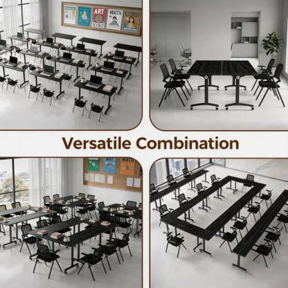 Folding Conference Table with Wheels, Mobile Flip-Top Training Table, Modular Space-Saving Meeting Table for Office, Classroom, Seminar, Library (10, Black, 55IN) - color: Black, size: 55IN