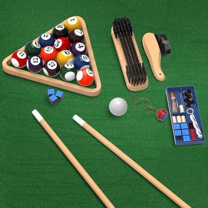 GSE Games & Sports Expert Billiard Table Accessory Kit with Billiards Pool Balls Set, 4 Cue Sticks and Bridge, Ball Racks, Cue Rack, Stick Repair, 2 Brushes, Table Cover, Chalk Holders, Tally Bottle