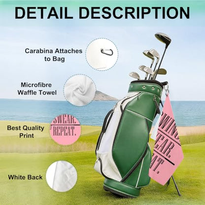 Swing Swear Repeat Microfiber Pink Golf Towel, Funny Towels for Golf Bags with Clip, Mother Day Retirement Birthday Gifts for Grandma Mom Sister Aunt Golfer Sport Lover, Ladies Golfs Towel, 16x24 Inch - color: Swing Swear Repeat Pink Golf