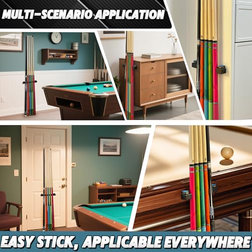Wall Mounted Pool Cue Holder, self-adhesive Pool Cue stick Rack, Holds 5 Cues and 2 Chalk, Durable Rubber Billiard Cue Holder, Stick Holder for Pool Cues, Pool Cue Holder Claw