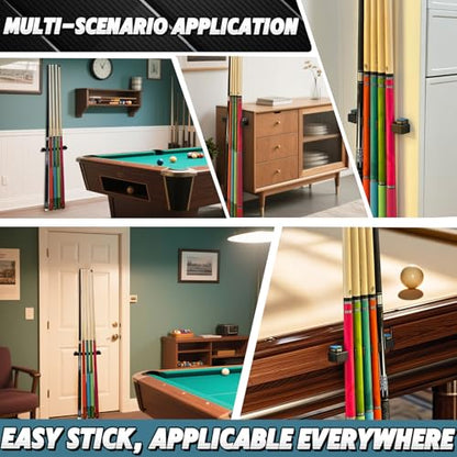 Wall Mounted Pool Cue Holder, self-adhesive Pool Cue stick Rack, Holds 5 Cues and 2 Chalk, Durable Rubber Billiard Cue Holder, Stick Holder for Pool Cues, Pool Cue Holder Claw