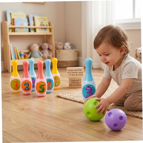 Kids Bowling Set, 6 Plastic Bowling Pins & 2 Balls, Indoor Sports Game Toy for Kids & Family Play. - color: Large