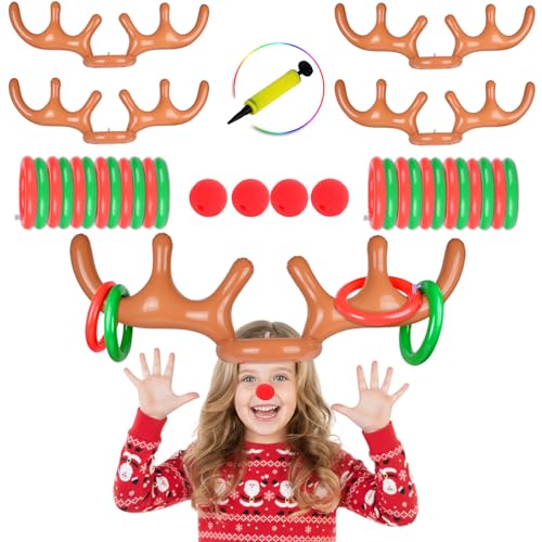 2 Set Inflatable Reindeer Antlers Ring Toss Game, Christmas Games for Family Party Great for Adults and Kids - style: 4 PACK