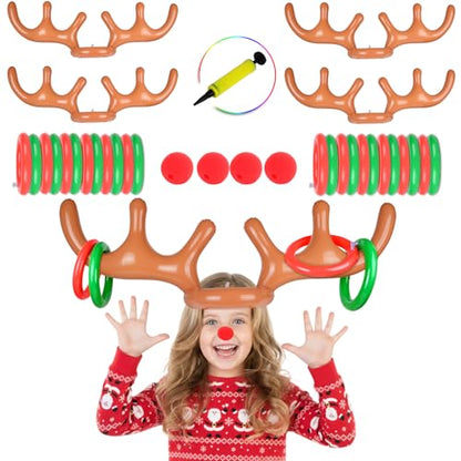 2 Set Inflatable Reindeer Antlers Ring Toss Game, Christmas Games for Family Party Great for Adults and Kids - style: 4 PACK