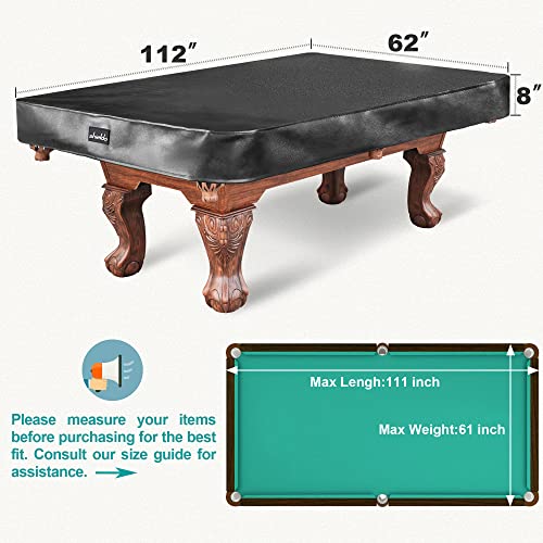 Pool Table Cover, Heavy Duty Leatherette Billiard Table Cover | Waterproof & Tearproof Cover for Pool Table, Black, 9FT-112"LX 62"WX 8"H - color: Black, size: 9FT (112" x 62" x 7.3")