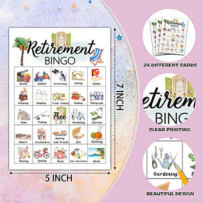 Retirement Bingo Cards, Retirement Game for 24 Players, Family & Friends Office Activity, Retirement Party Favors Supplies Decorations (12) - style: Retirement