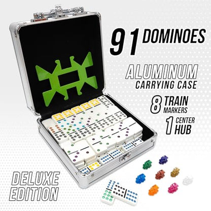 Front Porch Classics, Mexican Train Domino Set On-The-Go Aluminum Carrying Case, 2 to 8 Players Ages 8 to 99
