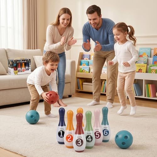 Kids Bowling Set, 6 Plastic Bowling Pins & 2 Balls, Indoor Sports Game Toy for Kids & Family Play, DecoracióN Al Aire Libre