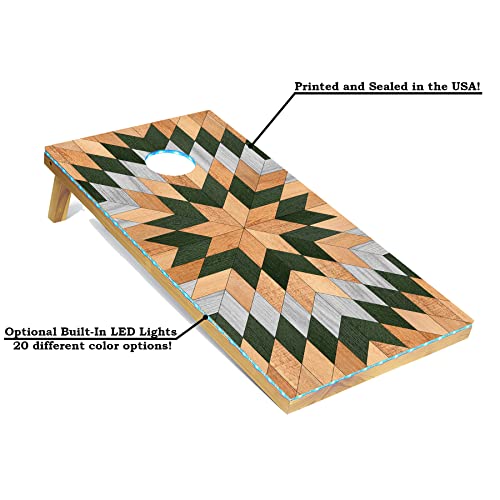 Tailgating Pros Lightweight Cornhole Boards - 4'x2' Modern Wooden Designs Cornhole Game w/Carrying Case & Set of 8 Corn Hole Bean Bags w/Tote - size: 4'x2' Boards, style: Wooden Starburst