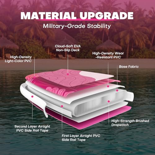 SOLAVERO 10'6" Inflatable Paddle Board for Adults, Stand Up Paddle Board with Premium SUP Accessories,Anti-Slip EVA Deck for Youth & Adults of All Skill Levels - color: Tropical Pink