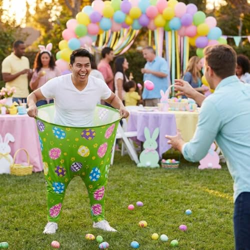 Easter Granny Pants Yard Game, 4 Pcs Outdoor Party Giant Granny Pants with 40 Pcs 2.4 Inch High-Bounce Easter Egg Balls, No Inflation Needed, Outdoor Toss Game for Backyard Family Reunion