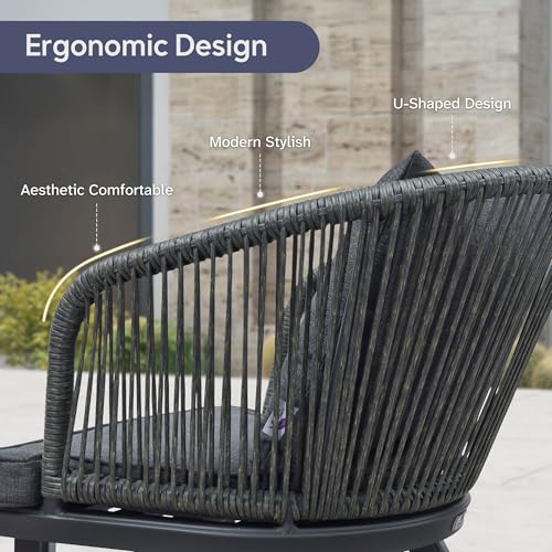 PURPLE LEAF 7 Pieces Patio Dining Set with Waterproof Furniture Cover Rectangular Table and Chairs Set for Garden Deck Aluminum Frame Backyard Kitchen Set, Cushions and Pillows Included Grey - color: Grey, size: 7 Pcs, style: with Furniture Cover