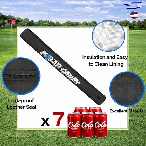 Polar Caddy Insulated Golf Bag Cooler Sleeve – Discreet 7 Can Beverage Chiller Full Length Zipper Adjustable Shoulder Strap Hidden Golf Cooler Bag Fits Most Cart Standard Bags - color: Black Polar Caddy