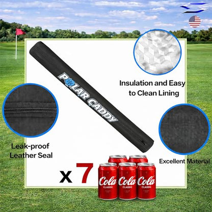Polar Caddy Insulated Golf Bag Cooler Sleeve – Discreet 7 Can Beverage Chiller Full Length Zipper Adjustable Shoulder Strap Hidden Golf Cooler Bag Fits Most Cart Standard Bags - color: Black Polar Caddy