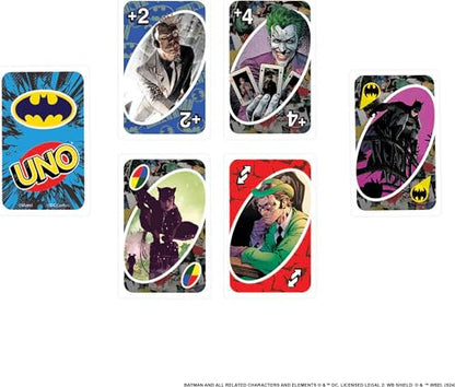 Mattel Games UNO Batman Card Game for Kids, Adults & Family with Collectible Deck & Special Rule Inspired by Batman Comics - style: UNO Batman