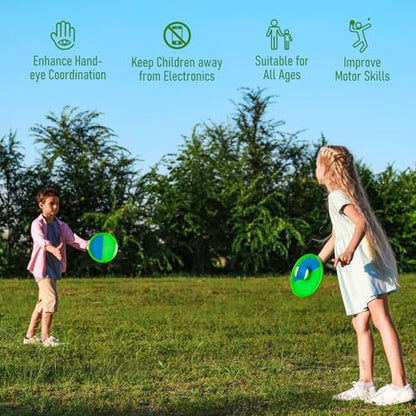 Toss and Catch Ball Game Set, 4 Paddles and 4 Balls Outdoor Paddle Catch Game for Kids, Backyard Beach Pool Yard Toy, Summer Birthday Gift for Boys Girls Ages 4-12 - color: Green Blue