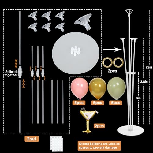 Martini Birthday Party Balloons Stand Kit 2 Sets With 2 Martini Glass Ball Foil Balloons Centerpiece for Tables for Women Girls Birthday Baby Bridal Shower Bachelorette Wedding Decorations - style: Martini