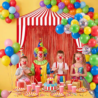 Peryiter 119 Pcs Carnival Circus Party Decorations Set Red White Striped Backdrop Banner Foil Fringe Curtain Balloon Arch Kit, Carnival Circus Theme Supplies for Birthday Party, Event Celebration - style: Carnival