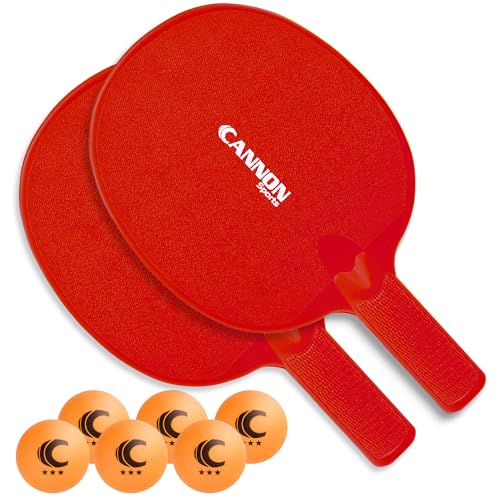 Cannon Sports Unbreakable Table Tennis Paddle Set - 2 Rackets with 6 Pack of 3-Star Table Tennis Balls – Portable Set for 2 Players - color: 2 Red Paddles + 6 Orange Balls