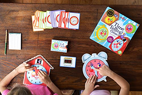 eeBoo: Time Telling Game, Learn to Read a Clock, 50 Game Cards with 4 Clocks and Score Pad, for 2-4 Players, Ages 5 and up - style: Telling Time