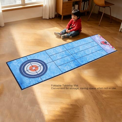Fockety Tabletop Curling Game, Portable Curling Board Game Set Foldable Mat Desktop Toy for Travel Parties Gathering