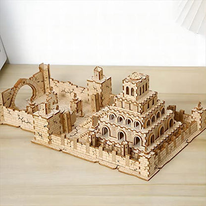 3D Wooden Puzzles The Ruins of The Ancient Temple Model Kits, Brainteaser and Puzzle for Christmas/Birthday,Gifts for Adults and Teens to Build Combination - style: Ruin