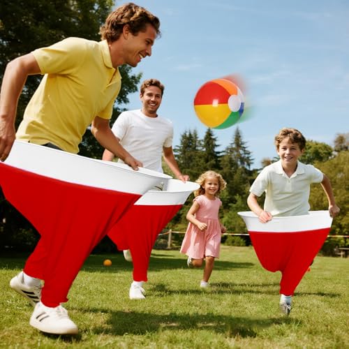 7 Pcs Granny Pants Yard Game Set – Large & Small Pants with 4 Bouncy Balls and 1 Air Pump,Fun Parent-Child Outdoor Game for Family Reunion, Group Parties & Backyard Activities - color: Red White A