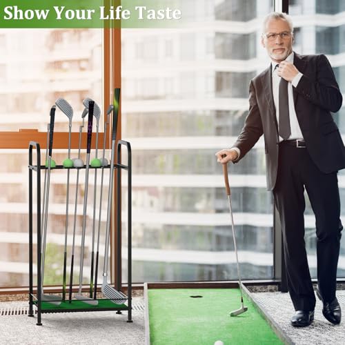 Golf Club Holder Stand Metal Golf Club Rack for 33 Clubs & Golf Balls, Golf Ball Holder Display with Artificial Turf Mat, Floor Standing Golf Storage Organizer for Home Garage Indoor Simulator