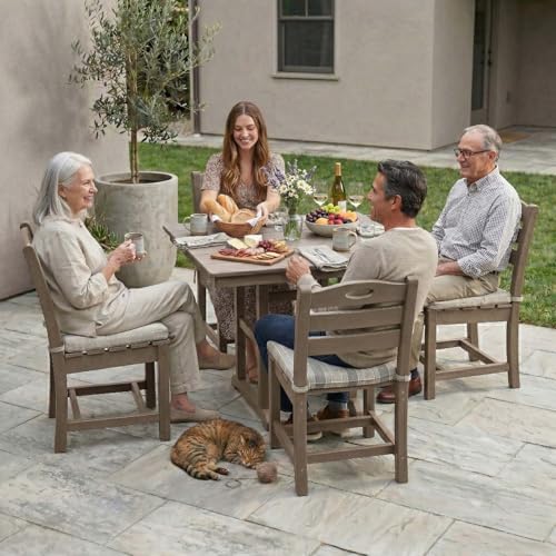 5 PCS Outdoor Dining Set, Weather Resistant HDPE 37.8" Square Patio Table and Chairs Patio Furniture Sets with 1.7" Umbrella Hole for Garden, Backyard, Yard, Pool, Balcony, Brown - color: 37.8" Outdoor Dining Set of 5, Brown