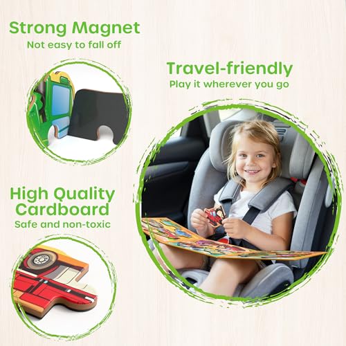 SYNARRY Magnetic Puzzles for Toddlers 3-5, Toddler Travel Toys Construction Toys Excavator Puzzles for Kids Age 3-5, Vehicle Puzzles for Kids Ages 4-6, Car Airplane Road Trip Activities Easter Gifts