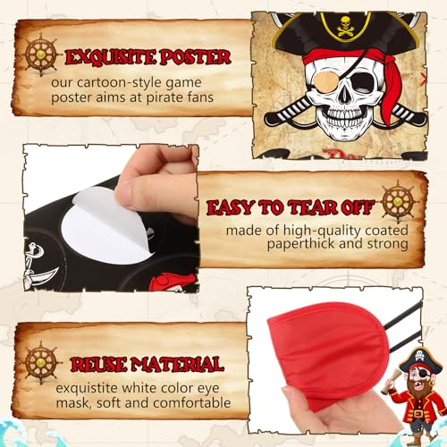 Faccito Pirate Party Games Pin The Eye Patch on The Pirates Birthday Decorations Pin Games Set Include Skull Poster 24 Stickers and Blindfold for Pirates Birthday Party Decorations Activities Supplies - style: Pirate