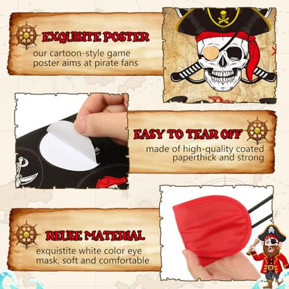 Faccito Pirate Party Games Pin The Eye Patch on The Pirates Birthday Decorations Pin Games Set Include Skull Poster 24 Stickers and Blindfold for Pirates Birthday Party Decorations Activities Supplies - style: Pirate